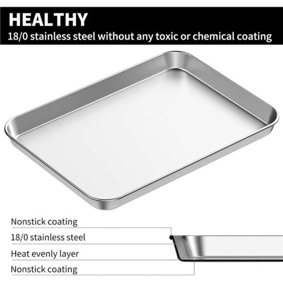 Baking Sheet Set of 2, Bastwe 18 inch Commercial Grade Stainless Steel Baking - Picture 3 of 8